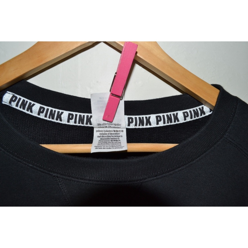 Victoria's Secret PINK Logo Slouchy Cropped‎ Pullover Sweater Black Size Small - Picture 4 of 5